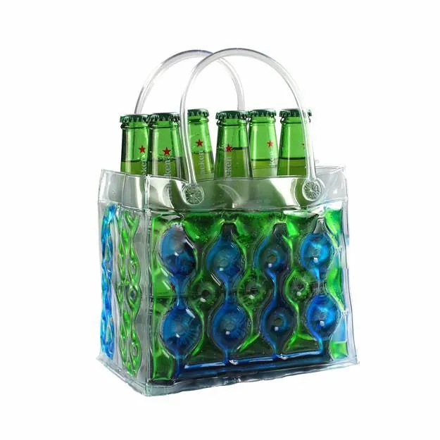 Veľkoobchod reklamné eko-šetrné jasná PVC víno vrecko na ľad / PVC víno darčekové vrecko na ľad s plastové rúrky rukoväť