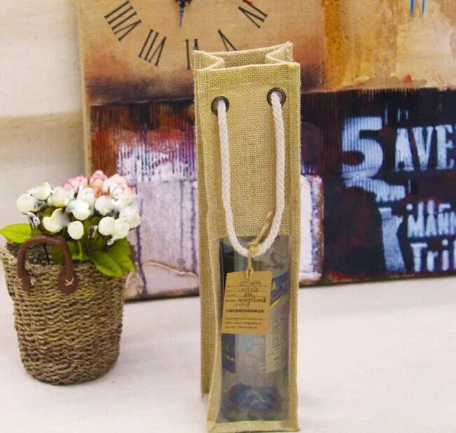 Veľkoobchod horúce predaj prispôsobené eko-šetrné jutového vreca fľaše vína na propagáciu